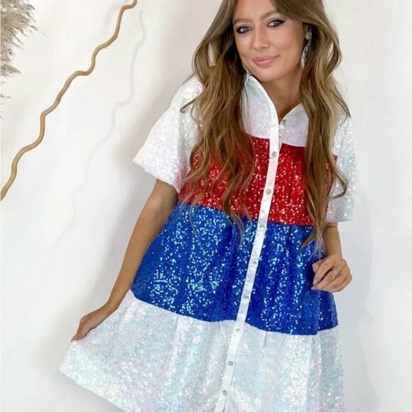 Peach Love California Kids Sequin Dress in Red, Blue, and White New No Tags - Picture 1 of 11